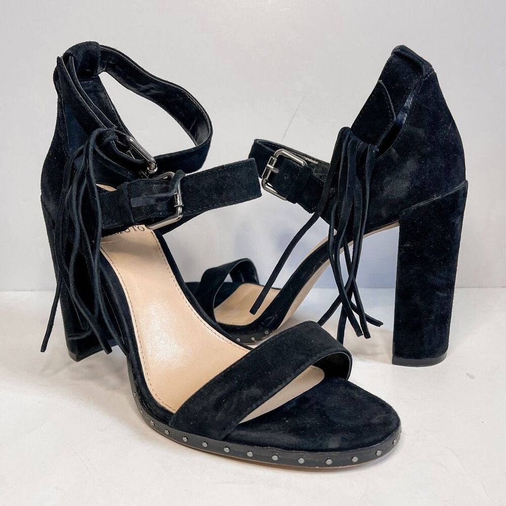 Vince Camuto Jesina Fringe Suede Block Heels Size 9.5